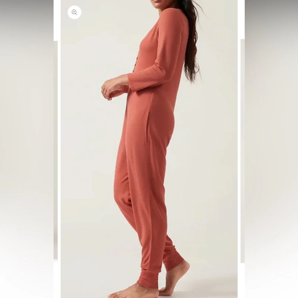 Athleta Wind Down Sleep Romper Terracotta Waffle Knit Size 3X - Picture 4 of 13